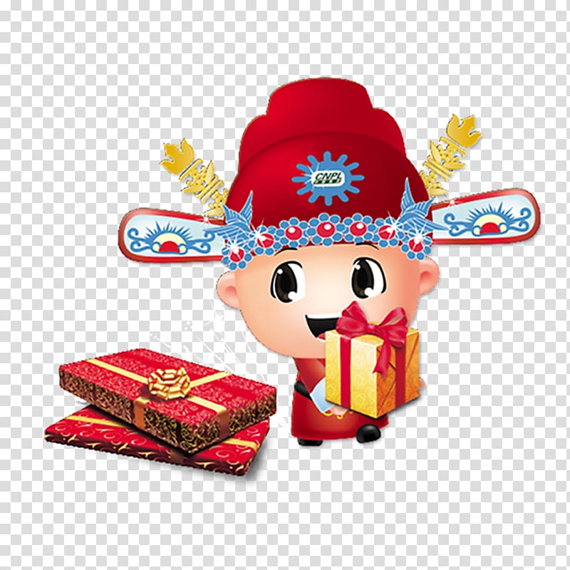 Caishen Cartoon Chinese New Year Illustration, Big eyes cute cartoon Fortuna transparent background PNG clipart