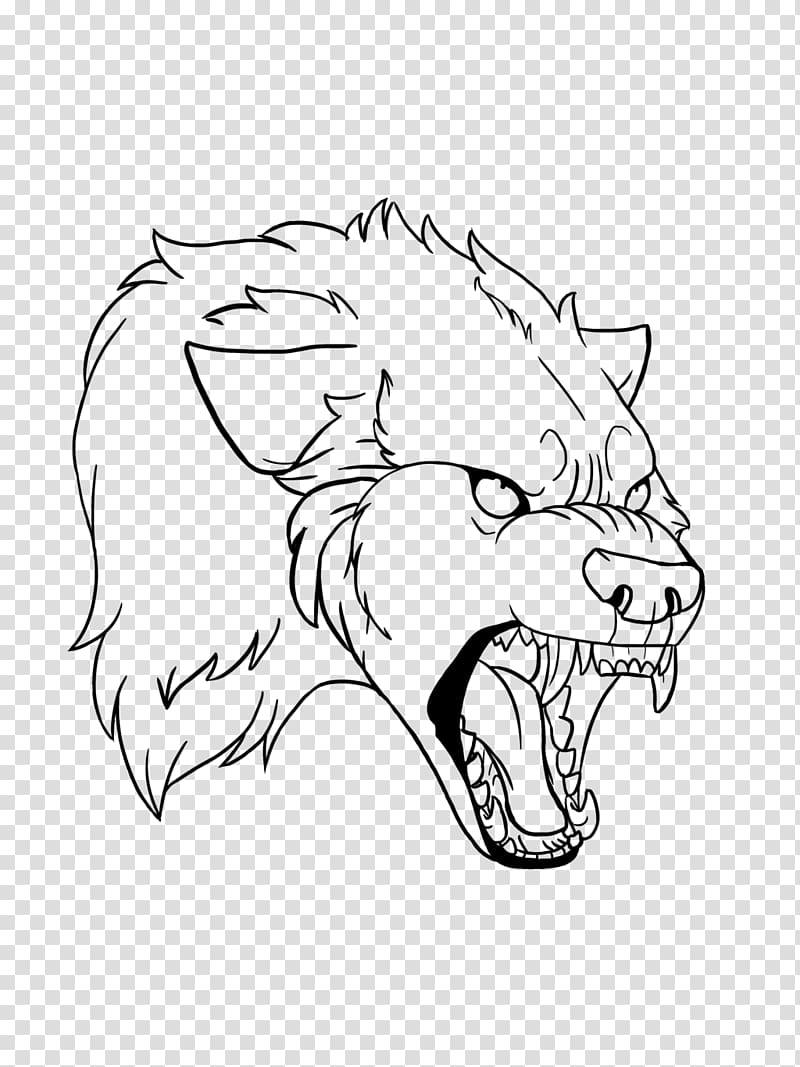 Line art Gray wolf Whiskers Black and white Drawing, Werewolf transparent background PNG clipart