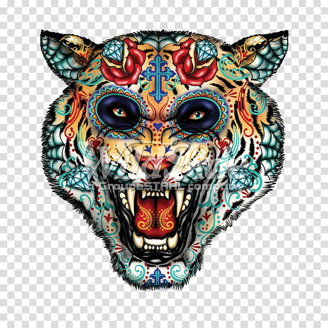 Calavera Day of the Dead Skull Cat Tiger, skull transparent background PNG clipart