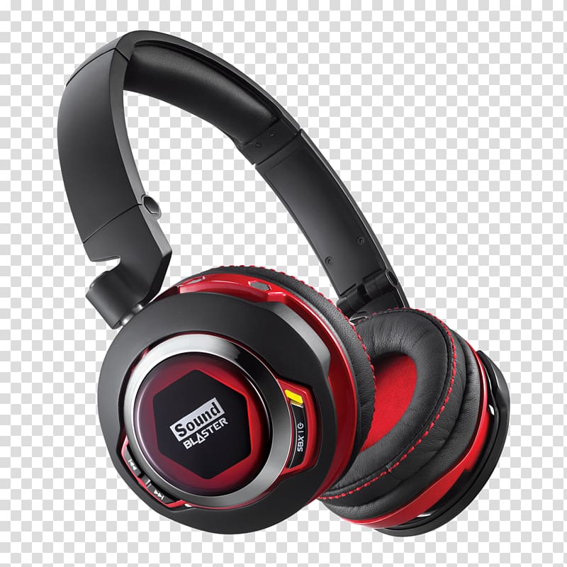 Headphones Creative Sound Blaster EVO Zx, headset, Full size, Black, Red Creative Sound Blaster EVO Entertainment Headset with Bluetooth Audio Creative Labs, headphones transparent background PNG clipart