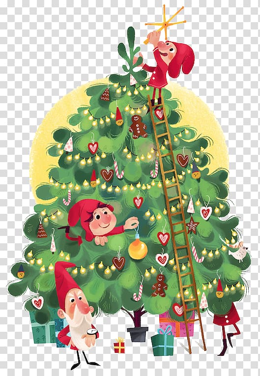 Christmas tree Illustrator Illustration, Elf on Christmas tree transparent background PNG clipart