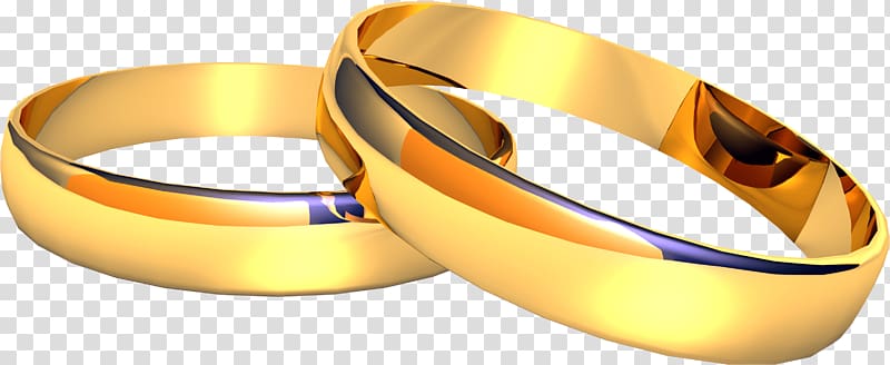 two gold-colored wedding bands, Shiny Wedding Rings transparent background PNG clipart