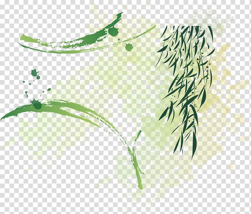 Qingming Willow Shan shui, Ink bamboo hand-painted cartoon transparent background PNG clipart