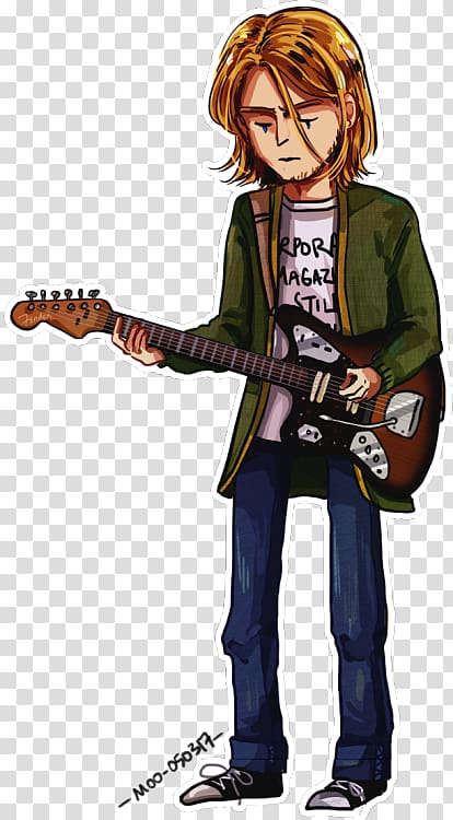Sticker Guitarist Nirvana Fender Kurt Cobain Jaguar NOS Electric Guitar, Kurt Cobain transparent background PNG clipart