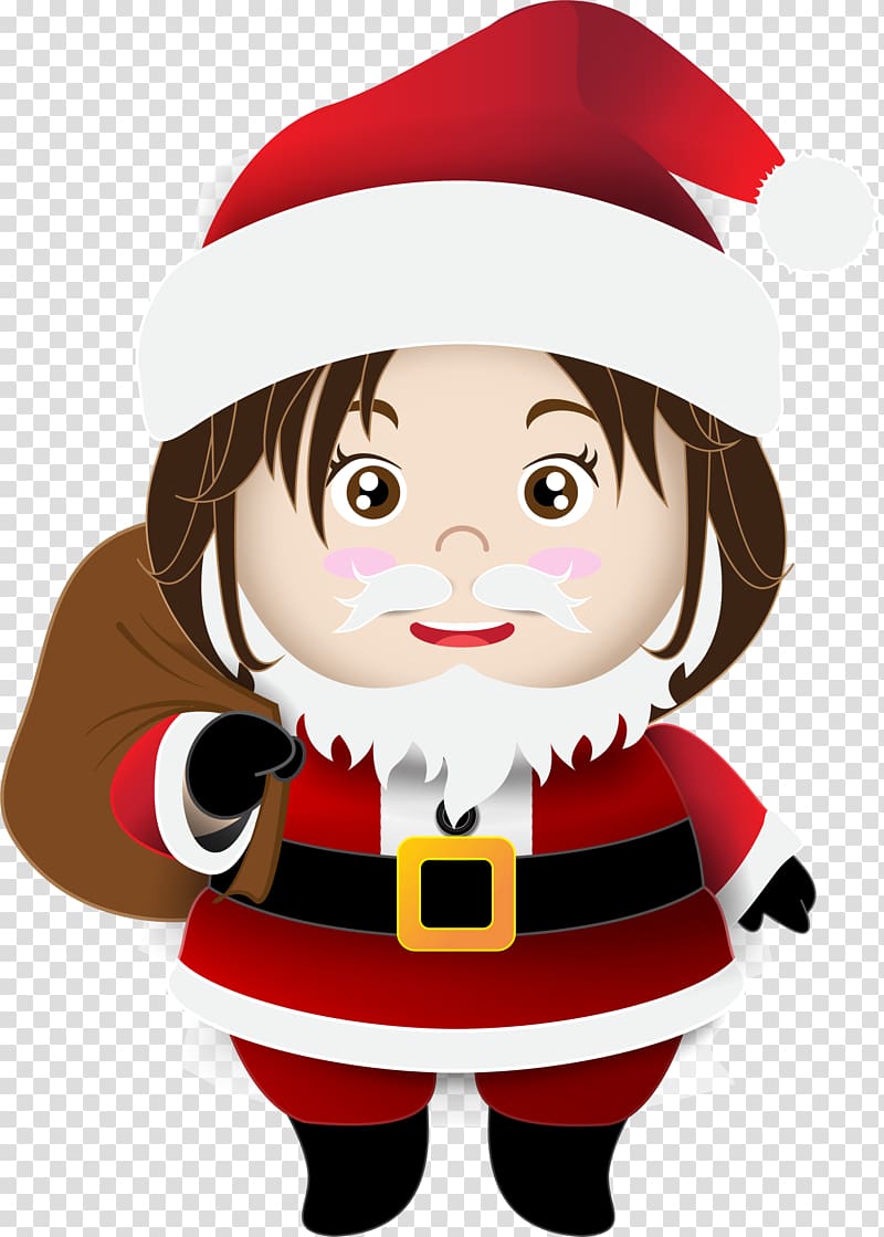 Santa Claus Rudolph Cartoon Christmas ornament, Red cartoon santa claus girl transparent background PNG clipart