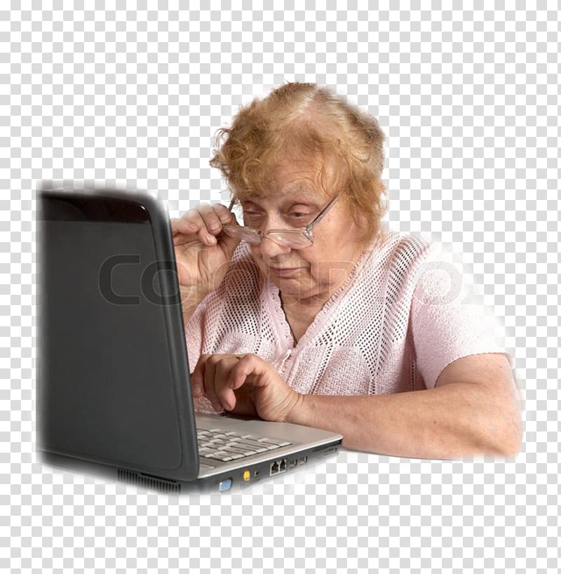 Old age Woman Laptop Glasses, old woman transparent background PNG clipart