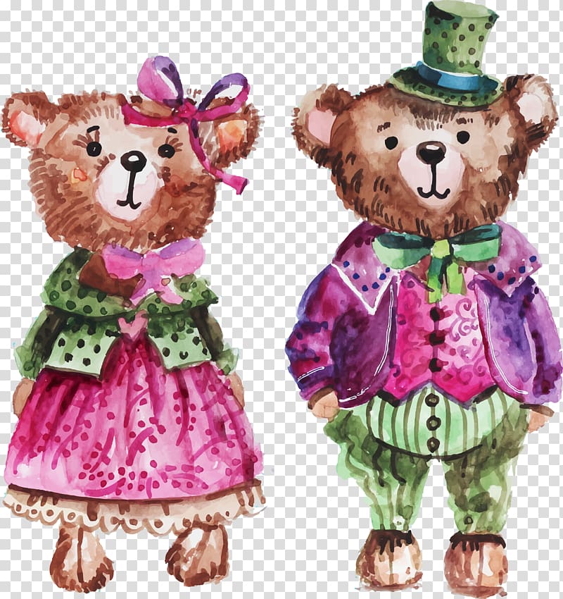Bear Wedding invitation Drawing, Cartoon couple transparent background PNG clipart