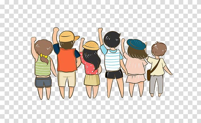 six people art, Drawing Euclidean Group, Cartoon hand painted a group of people back transparent background PNG clipart