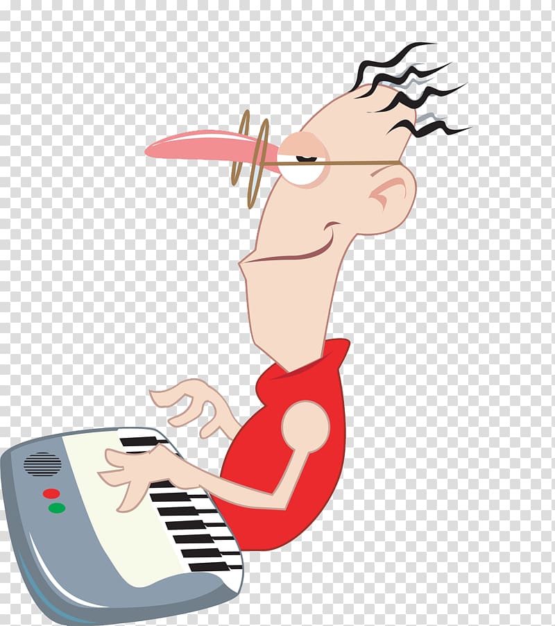 Cartoon Illustration, The long nosed man playing electronic organ transparent background PNG clipart