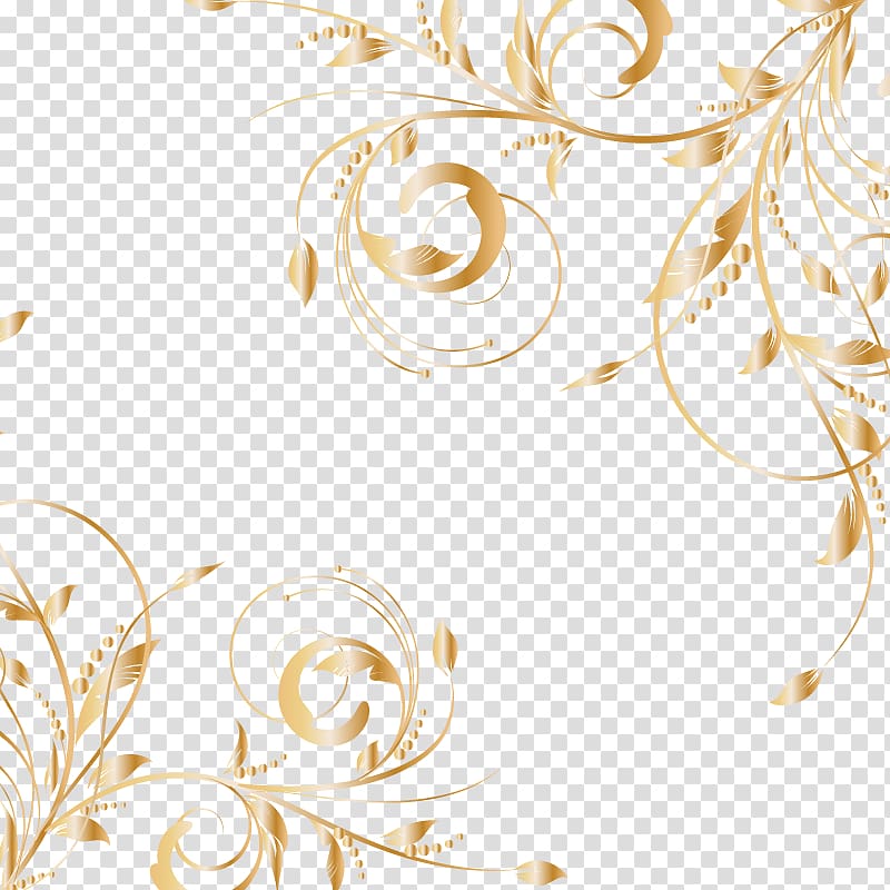 Euclidean Gold, golden patterns, orange floral border template transparent background PNG clipart