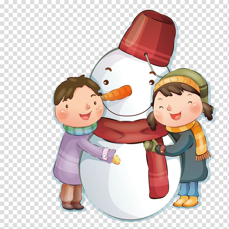 Cartoon Desktop Winter, A couple holding a snowman transparent background PNG clipart