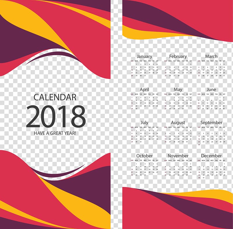 2018 Calendar illustration, Calendar, Red and yellow striped border template transparent background PNG clipart