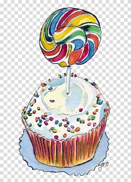 Lollipop Cupcake Watercolor painting Illustration, Lollipop transparent background PNG clipart