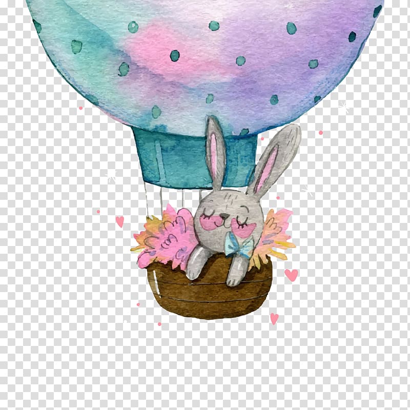 bunny riding hot air balloon illustration, Easter Bunny Wedding invitation Baby shower Greeting card, hot air balloon transparent background PNG clipart