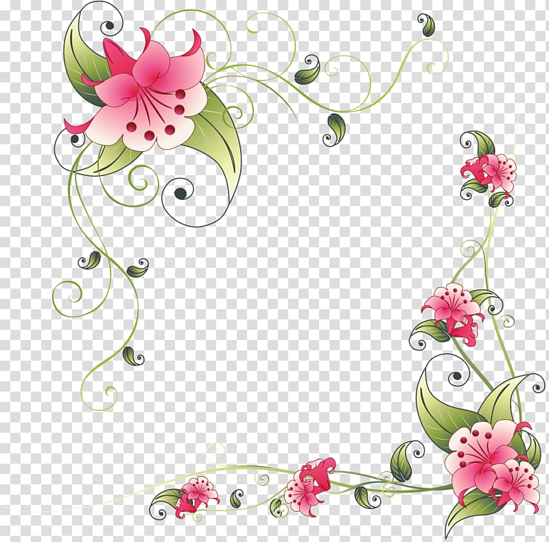 pink lily flowers border illustration, Border Flowers Pink flowers , floral frame transparent background PNG clipart