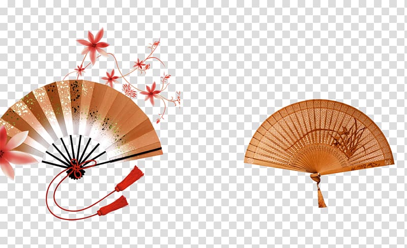 Hand fan Paper Japanese Cuisine Chinoiserie, Two fans transparent background PNG clipart