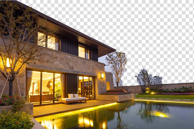 brown concrete 2-storey house, Building House, design of the villa transparent background PNG clipart