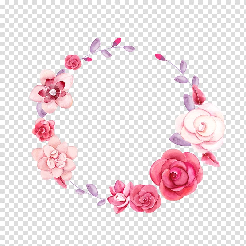 pink and red flowers wreath illustration, Flower Wreath Icon, Flower plants flower material,Beautiful bouquet ring transparent background PNG clipart