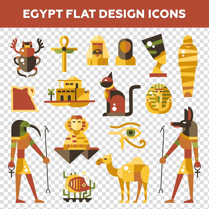 Egypty flat design icons, Ancient Egypt Flat design Egyptian, Egypt element illustration transparent background PNG clipart