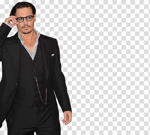 man wearing black suit jacket and black vest, Johnny Depp Walking transparent background PNG clipart