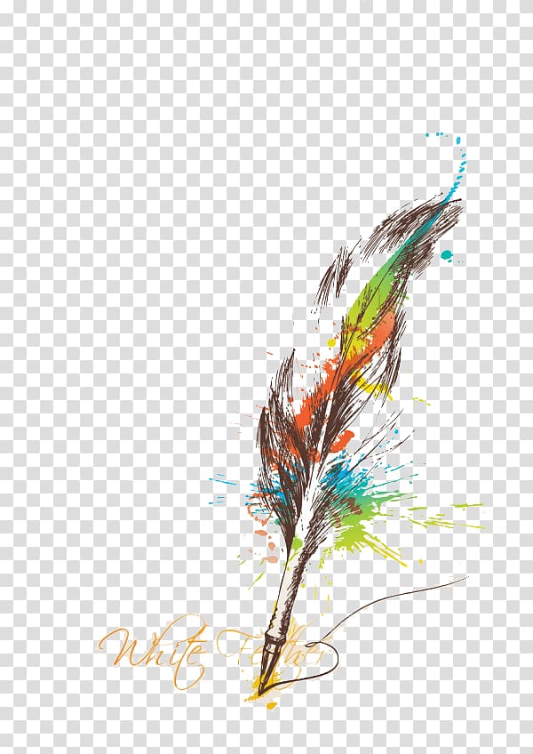 leaf illustration, Paper Quill Color Feather, Ink color irregular feathers transparent background PNG clipart
