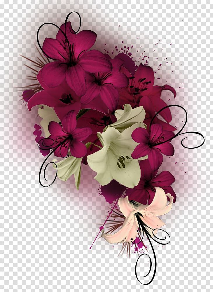 red and white petaled flowers illustration, Paper Lilium Poster, Purple white lily transparent background PNG clipart