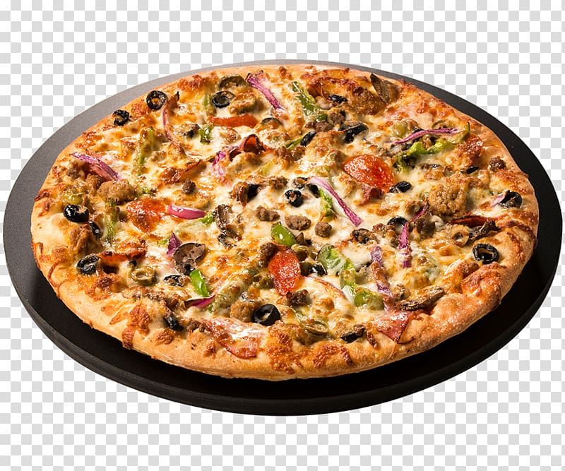 Cheeseburger Pizza Ranch Bacon Sicilian pizza, pizza transparent background PNG clipart