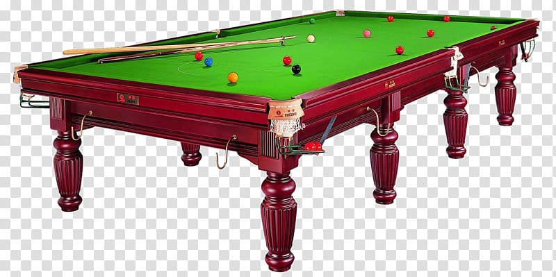 brown wooden framed green billiard table with billiard balls and cue stick illustration, Billiard table Snooker Billiards Pool, Brown star billiards table material transparent background PNG clipart