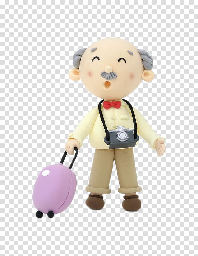 Jinan University Old age Child, Three-dimensional cartoon old man dragging a suitcase transparent background PNG clipart