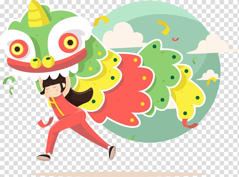 Lion dance Dragon dance Chinese New Year, Happy New year transparent background PNG clipart