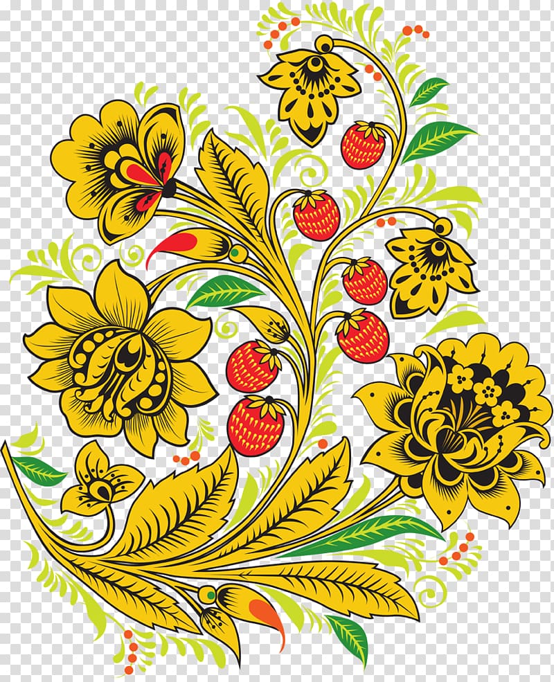 yellow and red floral mandala illustration, Khokhloma Russia Ornament , Russia transparent background PNG clipart