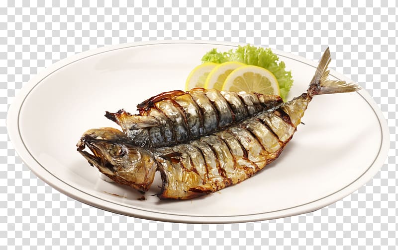 grilled fish on white ceramic plate, Barbecue grill Fish Dish Roasting, The dish of grilled fish transparent background PNG clipart