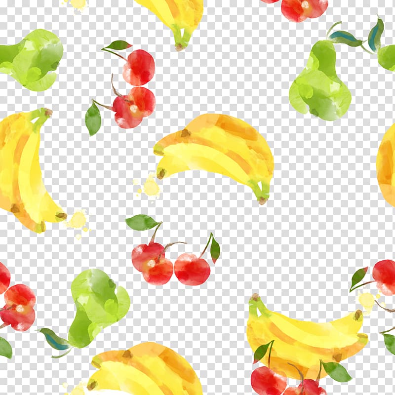 Creative Watercolor Watercolor painting Drawing, Drawing Banana Cherry Shading transparent background PNG clipart
