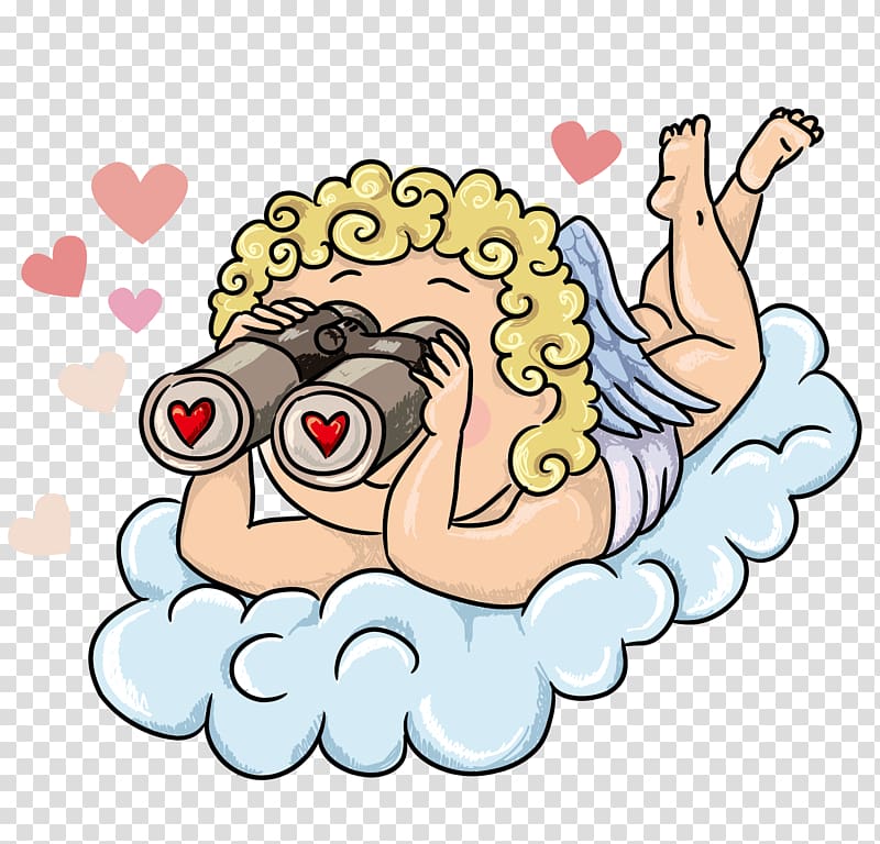 Cupid Cartoon Model sheet Illustration, Look at the children of the telescope transparent background PNG clipart