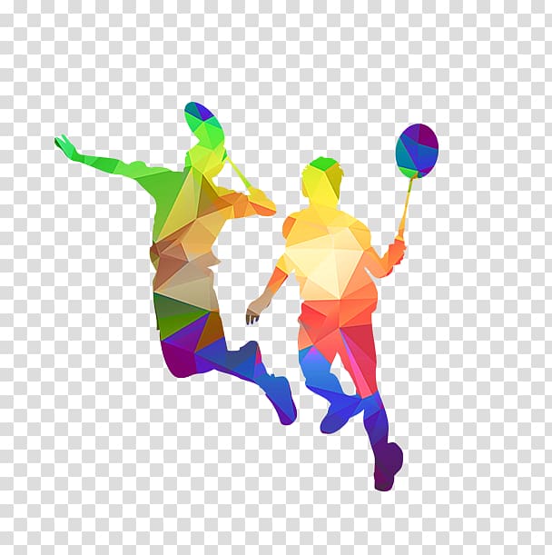 tennis players polygonal holographic s, Badminton Silhouette, Sport silhouette figures transparent background PNG clipart