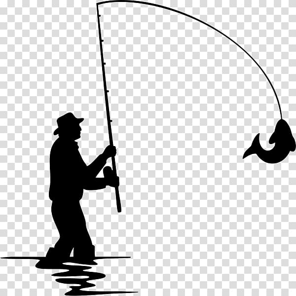 Fisherman with hooked fish on line illustration, Fishing Cartoon