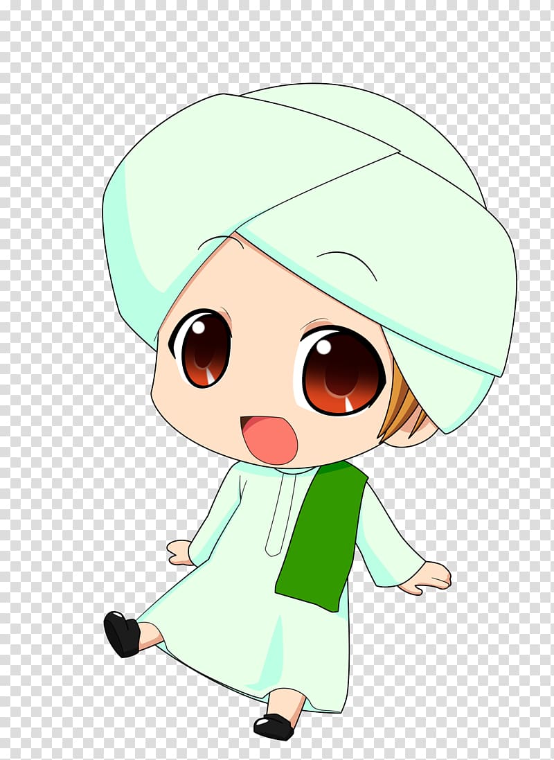 person wearing white dress and turban , Chibi Muslim Islam Child Drawing, muslim transparent background PNG clipart