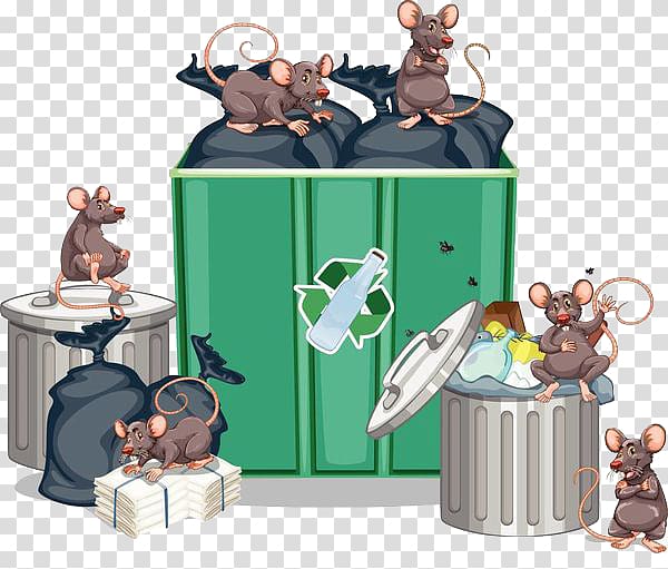 gray mouses , Brown rat Waste container Illustration, Rats next to the garbage can transparent background PNG clipart