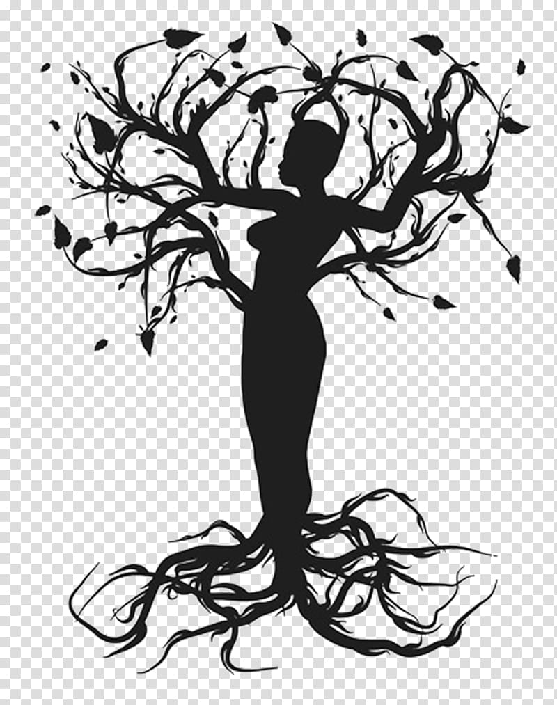 Silhouette tree or black Trees and root with leaves look beautiful and  refreshing. Tree and roots LOGO style. Stock Vector | Adobe Stock