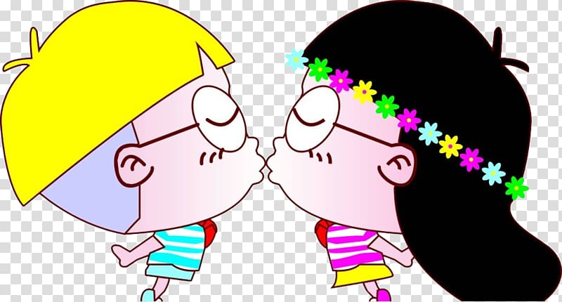 Kiss Cartoon Illustration, Kissing lovers transparent background PNG clipart