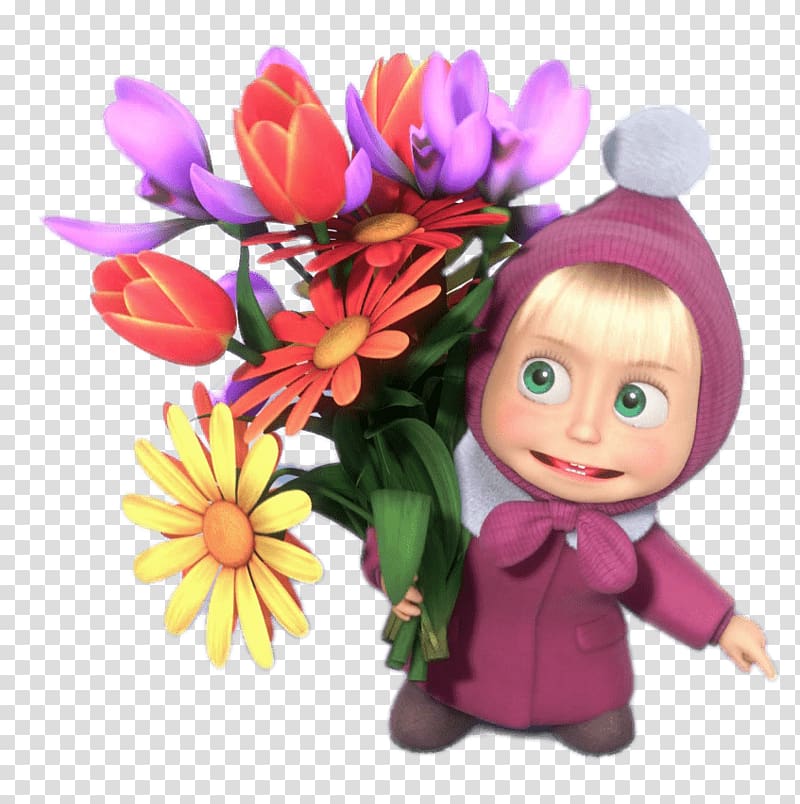 baby holding flower bouquet , Masha Holding Bunch Of Flowers transparent background PNG clipart