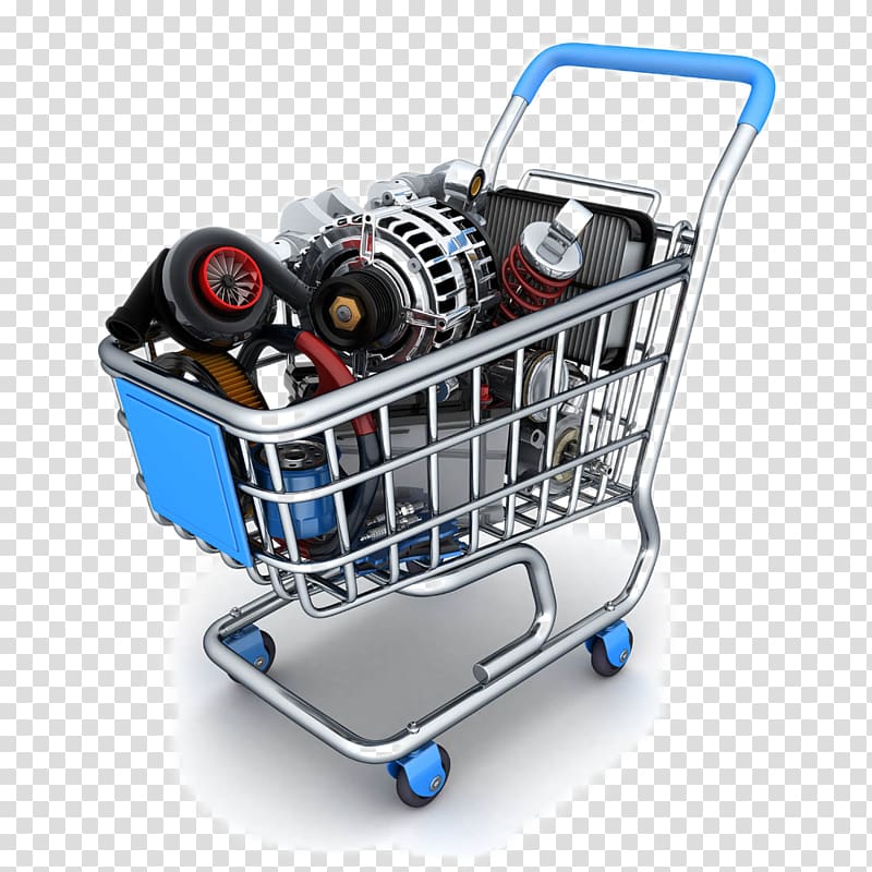 of blue and gray shopping cart with vehicle parts, Car dealership Ford Motor Company Honda Minivan, Automotive Engine Parts transparent background PNG clipart