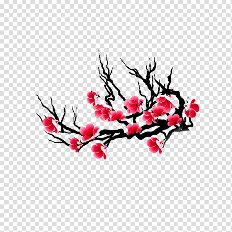 Cherry blossom Calligraphy Illustration, Red Plum transparent background PNG clipart