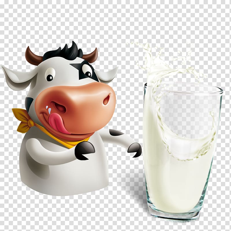 cow and milk illustration, Milkshake Cattle Soured milk Cream, Cow and milk transparent background PNG clipart