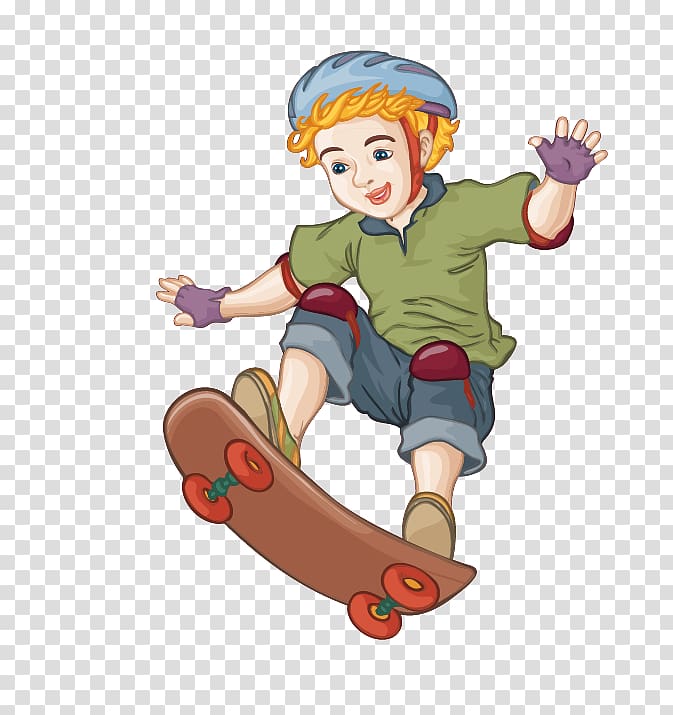 Skateboarding Cartoon Boy, skateboard transparent background PNG clipart