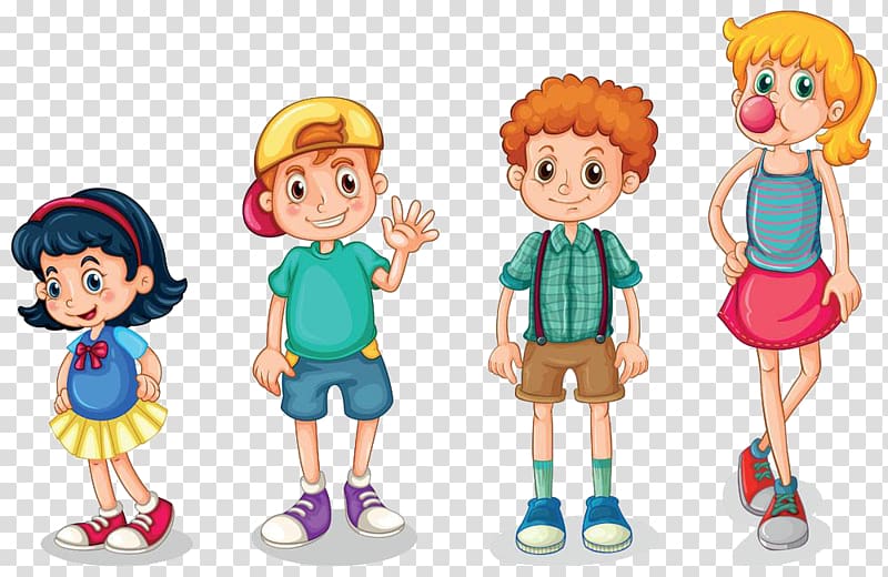 Cartoon Sibling Illustration, 4 children transparent background PNG clipart