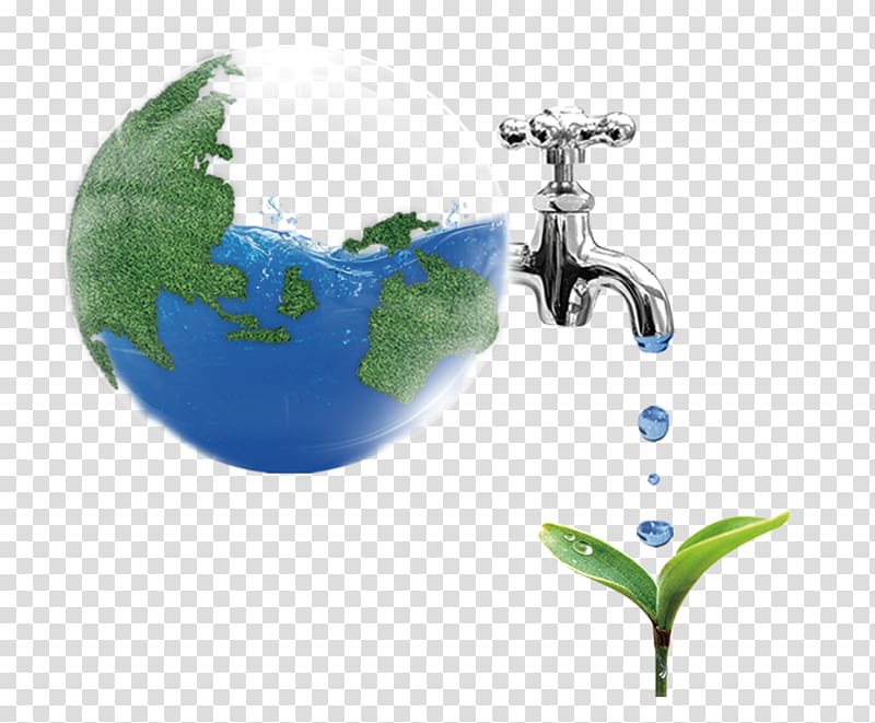 planet earth with faucet illustration, Drop Water, conserve water transparent background PNG clipart