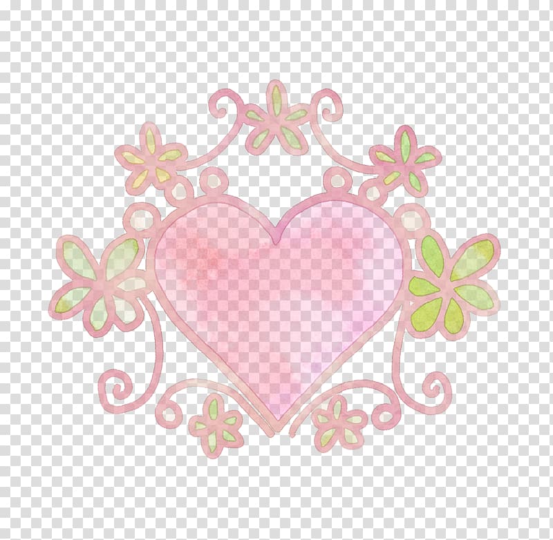 Red Hand-painted illustration frame Heart and flow, others transparent background PNG clipart