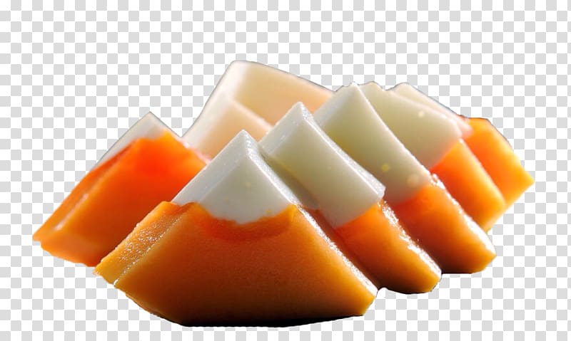 Coconut milk Papaya Gelatin dessert Dish, Several pieces of papaya coconut milk frozen in kind transparent background PNG clipart