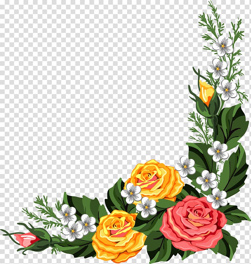 yellow, white, and pink flowers illustration, Borders and Frames Frames Flower , Watercolor roses transparent background PNG clipart